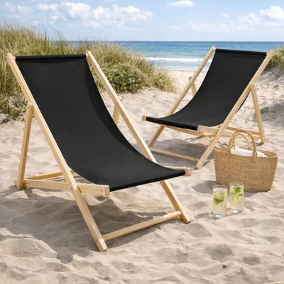 Produktbild von 2er Set Liegestuhl Doppelpack Strandliege Liege Stuhl Strand Sonnenliege Gartenliege Klappstuhl Schwarz