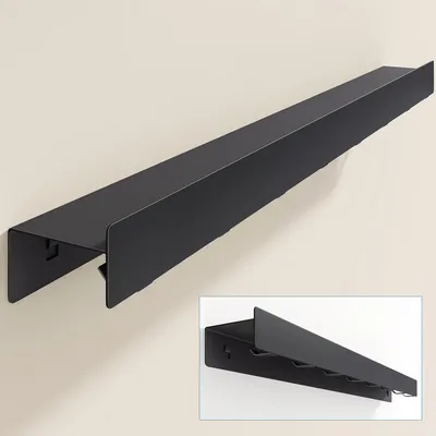 Produktbild von doporro Wandgarderobe mit Ablage, Garderobenleiste 80 cm mit 8 Garderobenhaken Schwarz, Kleiderhaken Wand zum Schrauben oder Kleben, Stalo-11
