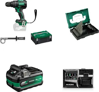 Produktbild von HiKoKi Akku Bohrschrauber DS36DCW2Z+HSS Bohrer Senker Set+Akku+Schnellladegerät