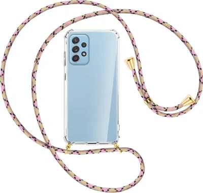 Produktbild von Handykette Backcover-Schutzhülle mit Band (Metall goldfarben) für Samsung Galaxy A52 4G / 5G, A52s 5G - rosa Karo