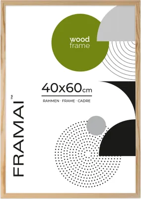 Produktbild von FRAMAI® Bilderrahmen, 40x60 cm, Natur Holz Rahmen, Rahmen Echtholz Bilderrahmen, Rahmen mit Bruchsicheren Plexiglas, Aufhänger und Aufsteller