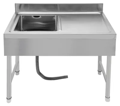 Produktbild von Edelstahl Ausgussbecken für die Gastronomie, Höhenverstellbare Spüle, Freistehender Spültisch für Küche und Garage, 100 x 50 x 80 cm