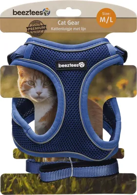 Produktbild von Beeztees Katzengeschirr mit Leine aus Nylon blau, Größe: M/L
