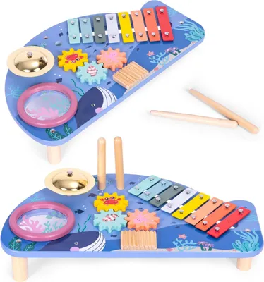 Produktbild von Musikinstrumententisch mit Xylophon, Becken, Tamburin und Shaker, Meeresthema ECOTOYS