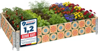 Produktbild von Garronda Holzaufsatzrahmen mit Print – Hochbeete für Pflanzen Blumen Obst Gemüse Holz mit dekorativem Druck Blumen mit Hintergrund