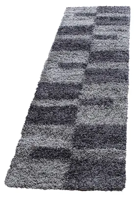 Imagen del producto de Alfombra rectangular para sala de estar, color gris, diseño a cuadros, dimensiones 80x250 cm