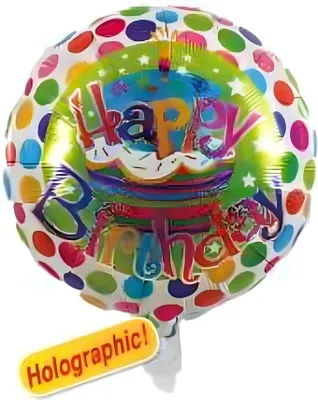 Produktbild von Folienballon Happy Birthday holografisch, gepunktet, bunte Schrift, ca. 45 cm