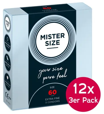 Produktbild von Mister Size Kondome 60 mm für Penisumfang 13,5-14,5 cm, vegan, mit Gleitgel, 36 Stück