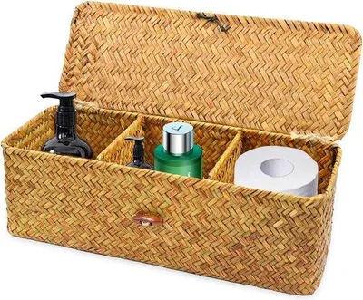 Produktbild von Famanu Aufbewahrungsbox aus Seegras mit Deckel - geflochtene Rattanbox - 3 l: 32 x 12 x 10 cm