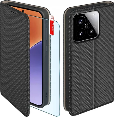 Obrázek produktu pro Pouzdro s klopou pro Xiaomi 15 Uzavíratelné černé pouzdro + sklo 9H