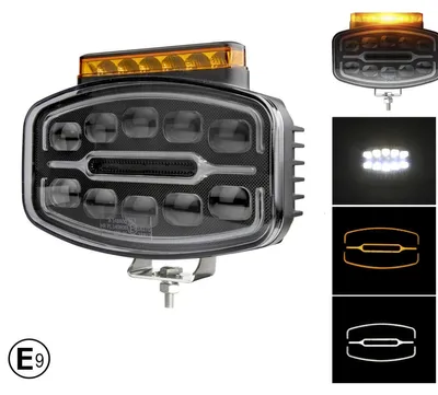 Image de Projecteur halogène à LED, 3 fonctions (feux de jour), lumière blanche/orange, gyrophare à 360° avec 4 modes de clignotement, 12–24 V, pour chaque