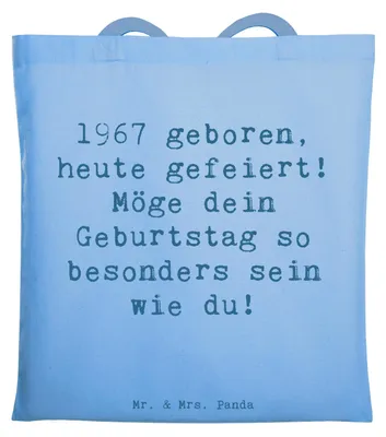 Produktbild von Mr. & Mrs. Panda Jutebeutel Spruch 1967 Geburtstag - Sky Blue - Geschenk, Geschenkideen, Feiern, festival tasche, Schultasche, Alter, Shopping, Geburtstagsgeschenk