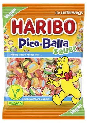 Zdjęcie produktu dla Haribo Pico-Balla, kwaśne gumowe cukierki owocowe, opakowanie 85g