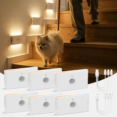 Produktbild von Aufladbare Nachttischlampe mit Bewegungssensor und Dämmerungssensor, 3 Farbtemperaturen, 6 Stück