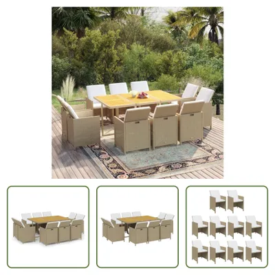 Produktbild von The Living Store 11-tlg. Garten-Essgruppe mit Kissen Poly Rattan Beige