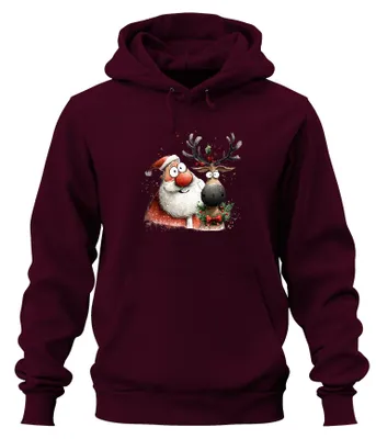 Produktbild von Weihnachtsmann Rentier Rudolph lustig Weihnachten Hoodie Kapuzenpullover, Burgundy, S