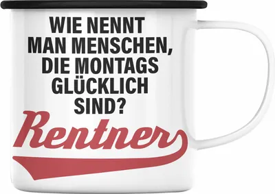 Produktbild von Trendation - -  Renter Emaille Tasse Ruhestand Geschenk Rente Mann Frau Lustig Renteneintritt Abschied Rentnerin Sprüche (Schwarz)
