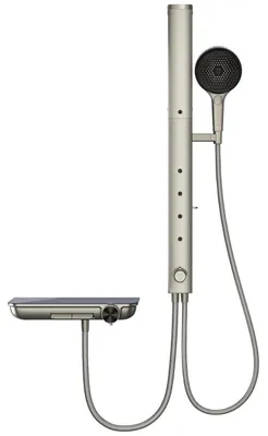 Immagine prodotto di Sistema doccia con termostato, doccia a pioggia pieghevole, regolabile in altezza, 4 programmi di massaggio, colore grigio