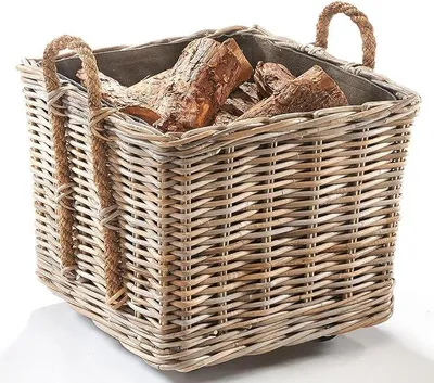 Obrázek produktu pro Vozík na dříví s kolečky, košík na dříví z ratanu, s vnitřní podšívkou z juty