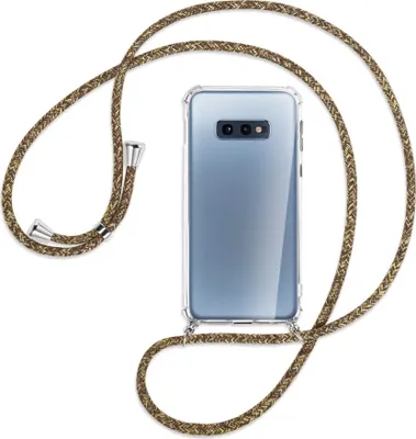 Produktbild von Handykette Backcover-Schutzhülle mit Band (Metall silberfarben) für Samsung Galaxy S10e - braun+beige