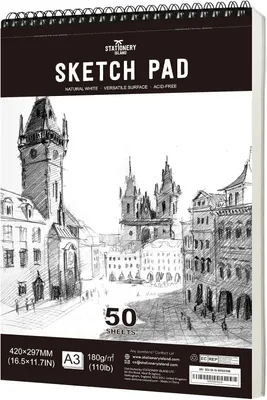 Productafbeelding van ISLAND Schetsblok, A3-schetsboek, 180 g/m² dik papier, 100 pagina's/50 vellen, spiraalgebonden schetsboek, 1 stuk
