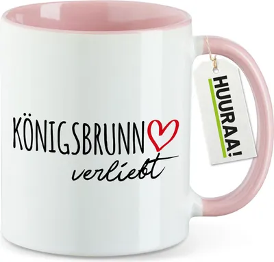 Produktbild von Huuraa Kaffeetasse Königsbrunn verliebt 330ml Rosa Keramik Kaffeebecher Geschenkidee