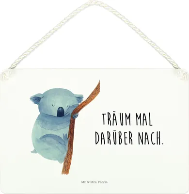 Produktbild von Mr. & Mrs. Panda Schild Koalabär DIN A4 - Weiß - Geschenk, Lustige Sprüche, Traumland, Träumen, schlafen, Holzschild, kleine aufmerksamkeit, Wandbild Holz, Schlafzimmer