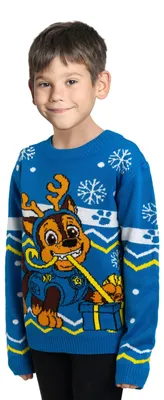 Produktbild von Paw Patrol Winterpullover für Jungen - Chase Winter Strick Pullover Sweatshirt Ugly Sweater Blau 122-128