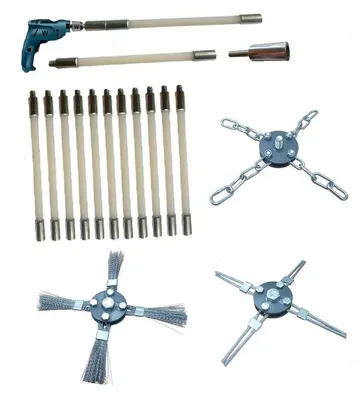 Image de Set brosse de cheminée nettoyage de cheminée balai de suie tige de poussée 11m