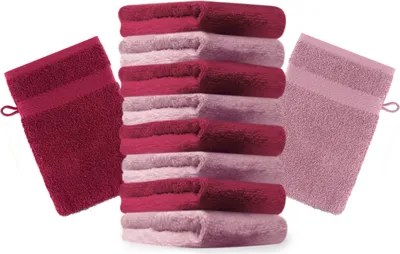Produktbild von Betz 10 Stück Waschhandschuhe 16x21 cm PREMIUM 100% Baumwolle  Farbe: altrosa und dunkelrot