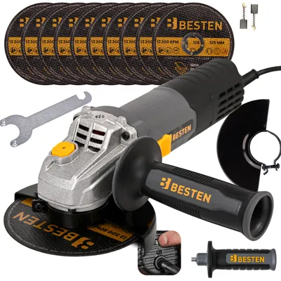 Imagen del producto de Amoladora angular de 125 mm, 1300W, con control de velocidad, arranque suave y 10 discos de corte