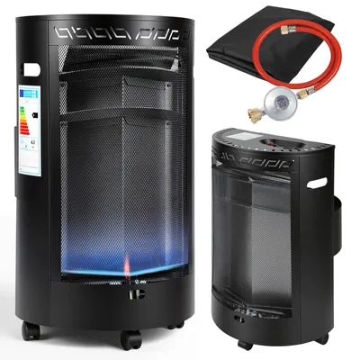 Zdjęcie produktu dla Mobilny grzejnik gazowy Eikuavons Blue Flame, 1600 W/4200 W, z regulatorem ciśnienia i wężem, 4 kółka jezdne