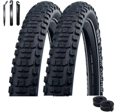 Obrázek produktu pro 2x plášť Schwalbe Johnny Watts Performance DD GreenGuard 29 x 2,35 (60-622), černý/reflexní + 2x duše Schwalbe SV19 včetně páčidel na montáž plášťů