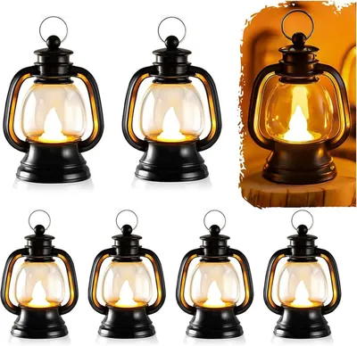 Produktbild von 6 Stück Mini LED Laternen, Schwarz, Halloween Deko, Tischdeko