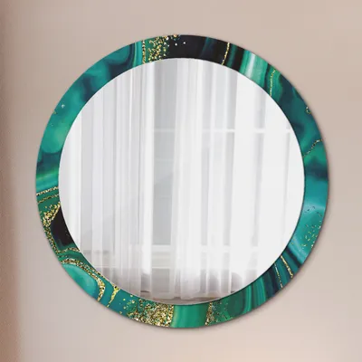Produktbild von Ø90cm Modern Spiegel - Wandspiegel Wandmontage- Schlafzimmer - smaragd grün marmor
