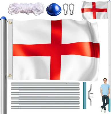 Image de MONZANA® Mât de drapeau télescopique aluminium 6,5m cordelette hissage douille de sol drapeau Angleterre Royaume-Uni UK réglable hauteur drapeau