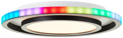 Immagine prodotto di BRILLANTE lampada da soffitto moderna a LED - plafoniera con retroilluminazione RGB che cambia colore e luce notturna - colore della luce regolabile tramite telecomando - diametro 30 cm - max. 18 W - 1900 lumen in plastica bianca