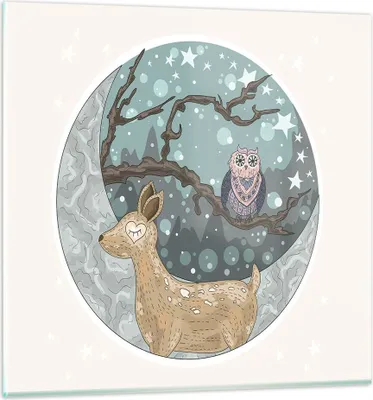 Produktbild von Bilder auf glas - Tiere Nacht Mond Eule - 40x40cm - Glasbilder - Wandbilder - Kunstdruck - zum Aufhängen bereit - Wanddekoration aus Glas - Glas Bilder - Wandbild auf Glas - Einteilig - GAC40x40-2853