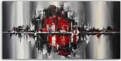 Produktbild von Coloray Acrylbild 100x50  Wandbild Acrylbilder Deko Malerei Stadt rot schwarz Wasser