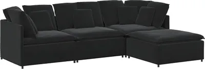 Zdjęcie produktu dla vidaXL Sofa modułowa z podnóżkiem z aksamitną poduszką, czarna