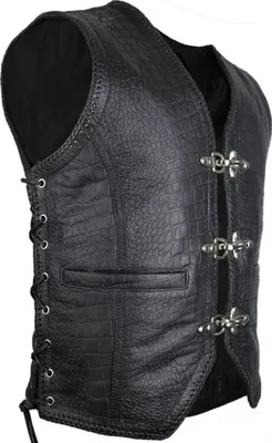 Produktbild von Rindlederweste im croco style, mit Schnallen, rockerweste, Kutte, Bikerkutte(2XL)