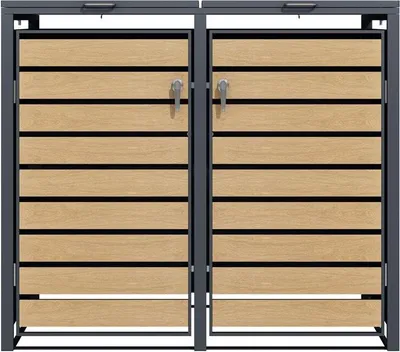 Produktbild von Mülltonnenbox Müllbox Mülltonnenverkleidung 2 Türen Box Anthrazit mit Holzdekor