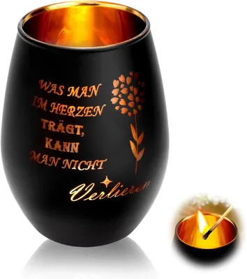 Immagine prodotto di Candele commemorative con frase "Amato/a e indimenticabile – Per sempre nel nostro cuore" – candele per tombe, candele per ricordare, lanterne, condoglianze
