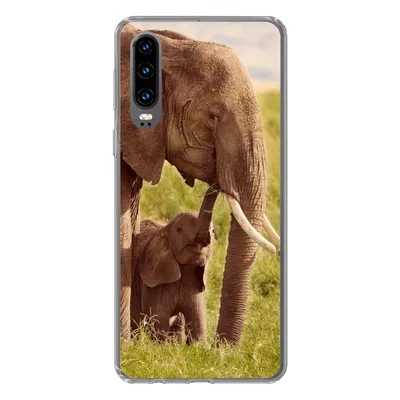 Produktbild von MuchoWow® Handyhülle Schutzhülle Hülle für Huawei P30 Elefant - Gras - Jung - Rüssel Silikon Softcase Handy Hülle - Kartenbesitzer