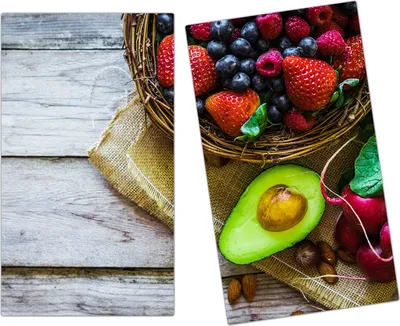 Produktbild von Spritzschutz Herdabdeckplatte Schneidebrett aus Glas Avocado und Beerenmix 2-Teilig (60x52cm)