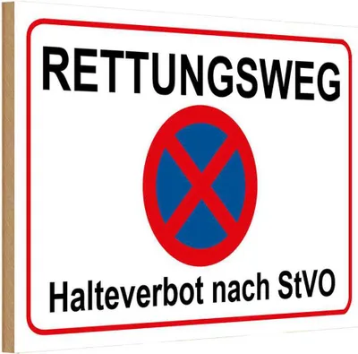 Produktbild von vianmo Holzschild 12x18 cm Rettungsweg Halteverbot nach StVO Warnschild Hinweisschild