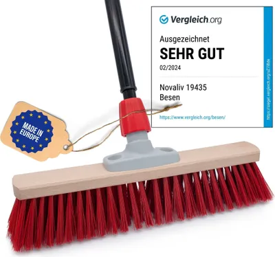 Produktbild von Novaliv Straßenbesen 40 cm I Besen mit Stiel ausziehbar I Elaston rot I Grob I Industriebesen Kehrbesen Gartenbesen Hofbesen