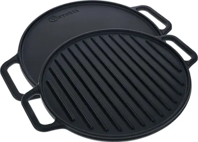 Immagine prodotto di Victoria 38007 Piastra per grigliare in ghisa smaltata 32 cm per barbecue a fuoco vivo, senza PTFE, nera