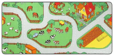 Produktbild von Primaflor Spielteppich BAUERNHOF - 95x200cm - Kinderteppich mit Straßen, Höfen und Tiere für Jungen & Mädchen