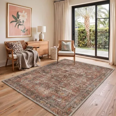 Produktbild von Elzusha - Vintage-Teppich im orientalischen Stil, 120x170 cm, rutschfest und waschbar